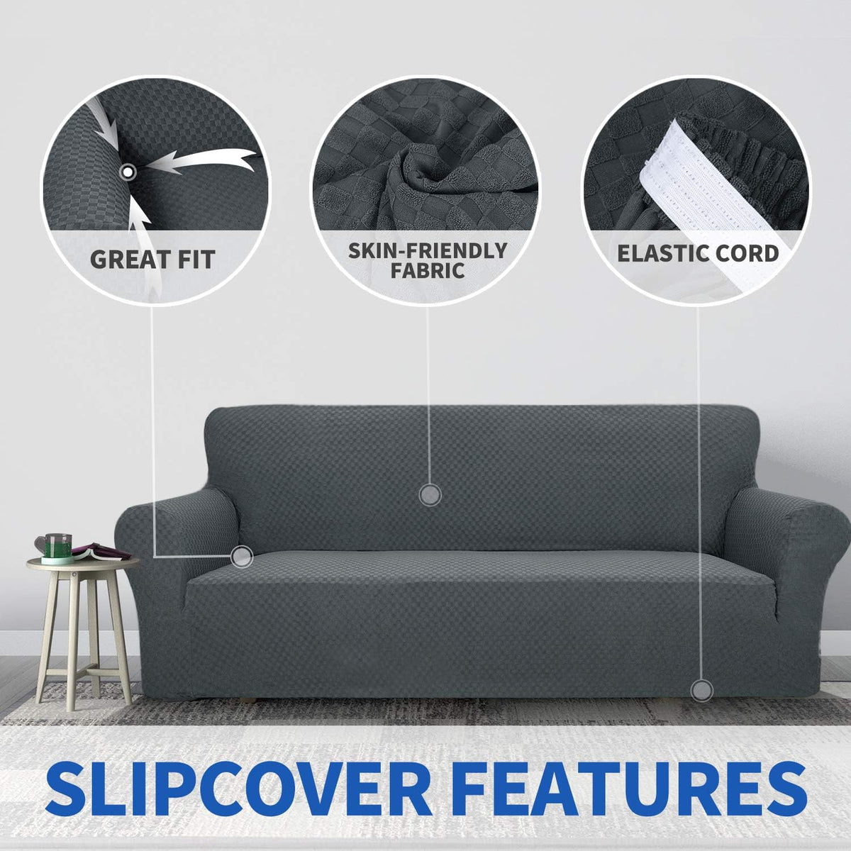 1 Piece Jacquard Couch Covers for 3 Cushion Couch Living Room High Stretch Sofa Cover Pets Dogs Friendly Anti Slip Thickened Slipcovers Furniture Protector (Sofa, Light Grey)