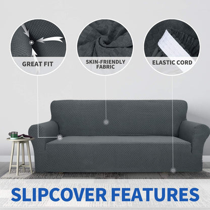 1 Piece Jacquard Couch Covers for 3 Cushion Couch Living Room High Stretch Sofa Cover Pets Dogs Friendly Anti Slip Thickened Slipcovers Furniture Protector (Sofa, Light Grey)