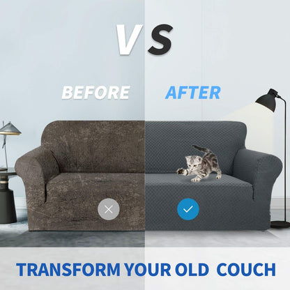 1 Piece Jacquard Couch Covers for 3 Cushion Couch Living Room High Stretch Sofa Cover Pets Dogs Friendly Anti Slip Thickened Slipcovers Furniture Protector (Sofa, Light Grey)