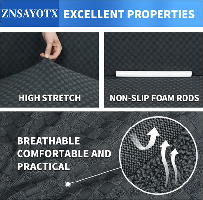 1 Piece Jacquard Couch Covers for 3 Cushion Couch Living Room High Stretch Sofa Cover Pets Dogs Friendly Anti Slip Thickened Slipcovers Furniture Protector (Sofa, Light Grey)
