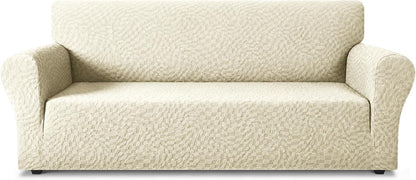 1 Piece Jacquard Couch Covers for 3 Cushion Couch Living Room High Stretch Sofa Cover Pets Dogs Friendly Anti Slip Thickened Slipcovers Furniture Protector (Sofa, Light Grey)