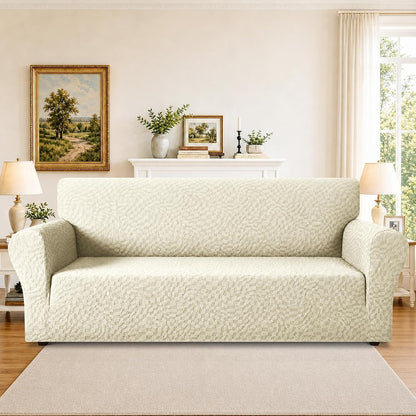 1 Piece Jacquard Couch Covers for 3 Cushion Couch Living Room High Stretch Sofa Cover Pets Dogs Friendly Anti Slip Thickened Slipcovers Furniture Protector (Sofa, Light Grey)