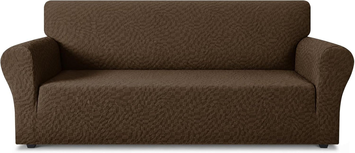 1 Piece Jacquard Couch Covers for 3 Cushion Couch Living Room High Stretch Sofa Cover Pets Dogs Friendly Anti Slip Thickened Slipcovers Furniture Protector (Sofa, Light Grey)