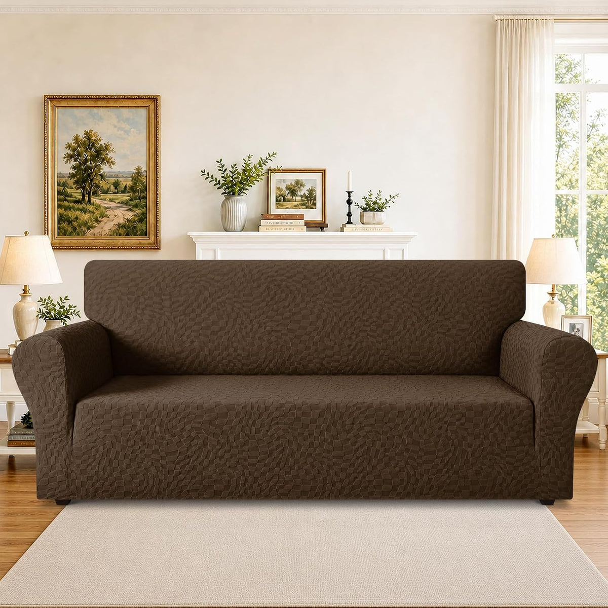 1 Piece Jacquard Couch Covers for 3 Cushion Couch Living Room High Stretch Sofa Cover Pets Dogs Friendly Anti Slip Thickened Slipcovers Furniture Protector (Sofa, Light Grey)