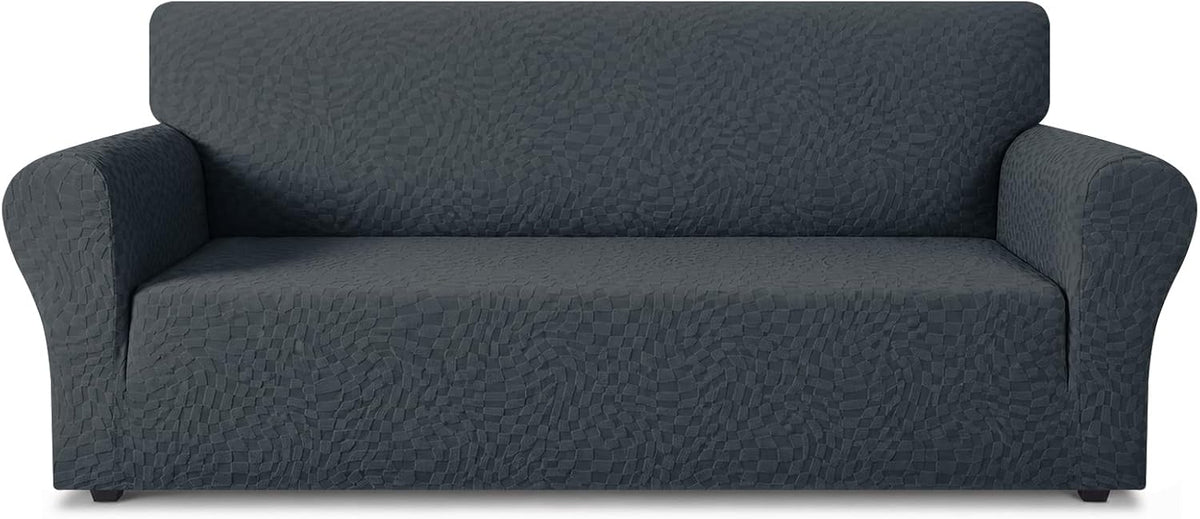 1 Piece Jacquard Couch Covers for 3 Cushion Couch Living Room High Stretch Sofa Cover Pets Dogs Friendly Anti Slip Thickened Slipcovers Furniture Protector (Sofa, Light Grey)