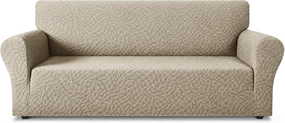 1 Piece Jacquard Couch Covers for 3 Cushion Couch Living Room High Stretch Sofa Cover Pets Dogs Friendly Anti Slip Thickened Slipcovers Furniture Protector (Sofa, Light Grey)