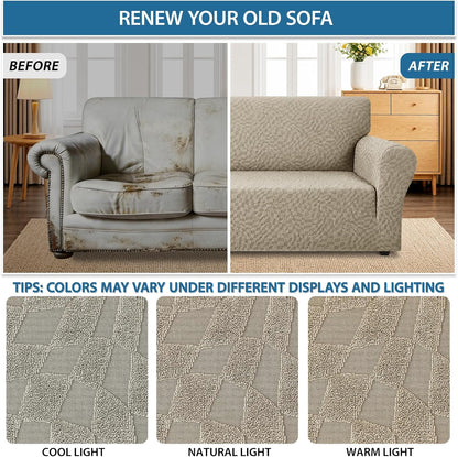 1 Piece Jacquard Couch Covers for 3 Cushion Couch Living Room High Stretch Sofa Cover Pets Dogs Friendly Anti Slip Thickened Slipcovers Furniture Protector (Sofa, Light Grey)