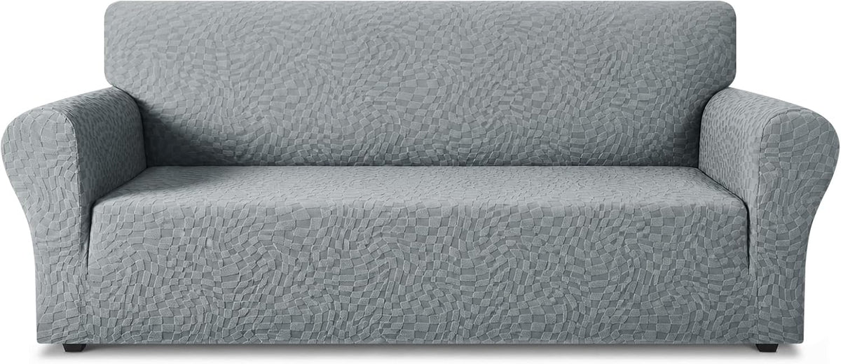 1 Piece Jacquard Couch Covers for 3 Cushion Couch Living Room High Stretch Sofa Cover Pets Dogs Friendly Anti Slip Thickened Slipcovers Furniture Protector (Sofa, Light Grey)