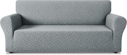 1 Piece Jacquard Couch Covers for 3 Cushion Couch Living Room High Stretch Sofa Cover Pets Dogs Friendly Anti Slip Thickened Slipcovers Furniture Protector (Sofa, Light Grey)
