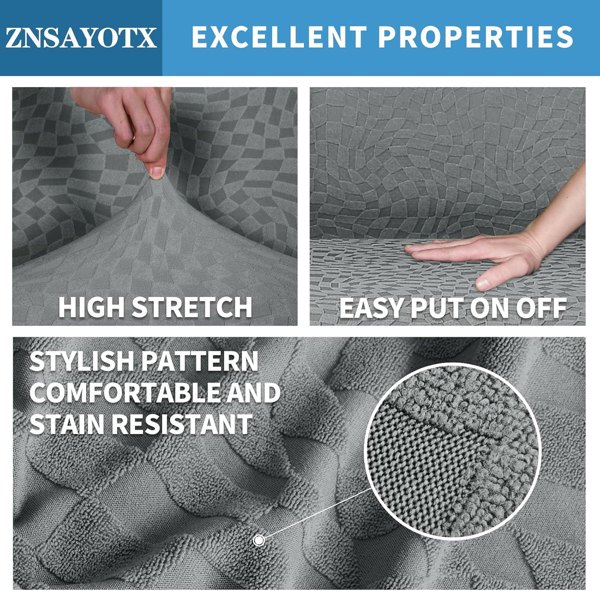 1 Piece Jacquard Couch Covers for 3 Cushion Couch Living Room High Stretch Sofa Cover Pets Dogs Friendly Anti Slip Thickened Slipcovers Furniture Protector (Sofa, Light Grey)