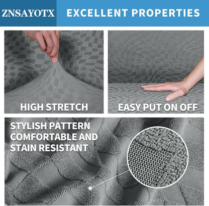1 Piece Jacquard Couch Covers for 3 Cushion Couch Living Room High Stretch Sofa Cover Pets Dogs Friendly Anti Slip Thickened Slipcovers Furniture Protector (Sofa, Light Grey)