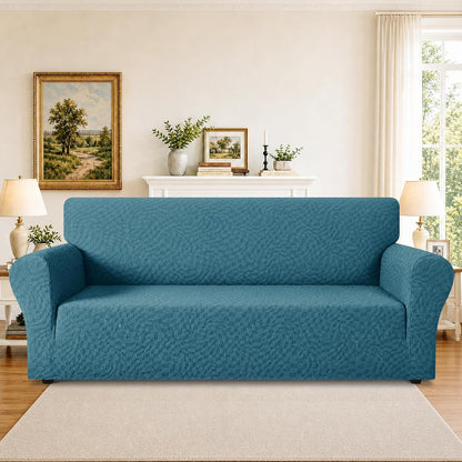 1 Piece Jacquard Couch Covers for 3 Cushion Couch Living Room High Stretch Sofa Cover Pets Dogs Friendly Anti Slip Thickened Slipcovers Furniture Protector (Sofa, Light Grey)