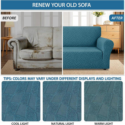 1 Piece Jacquard Couch Covers for 3 Cushion Couch Living Room High Stretch Sofa Cover Pets Dogs Friendly Anti Slip Thickened Slipcovers Furniture Protector (Sofa, Light Grey)