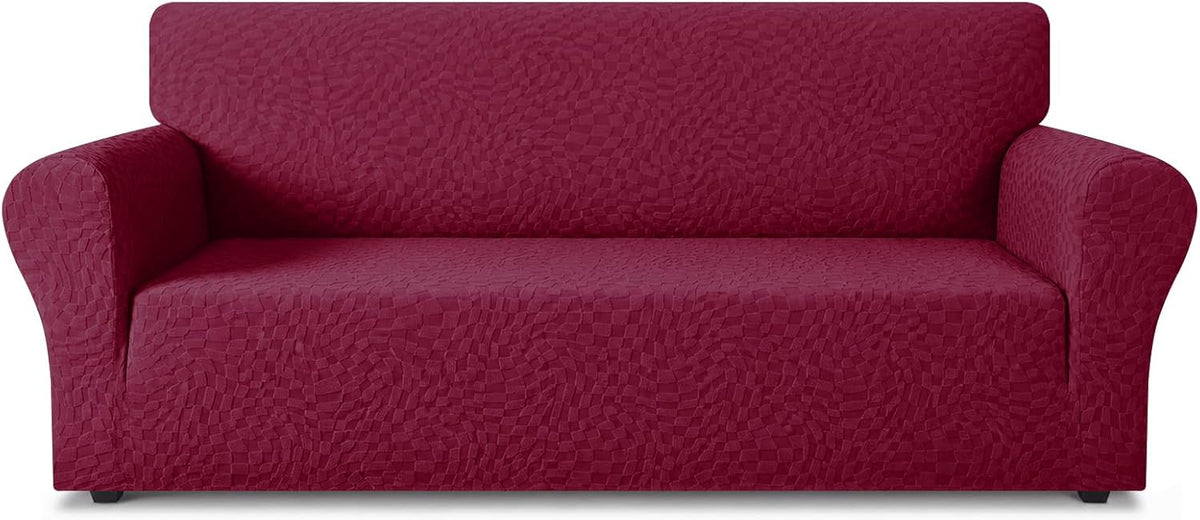 1 Piece Jacquard Couch Covers for 3 Cushion Couch Living Room High Stretch Sofa Cover Pets Dogs Friendly Anti Slip Thickened Slipcovers Furniture Protector (Sofa, Light Grey)