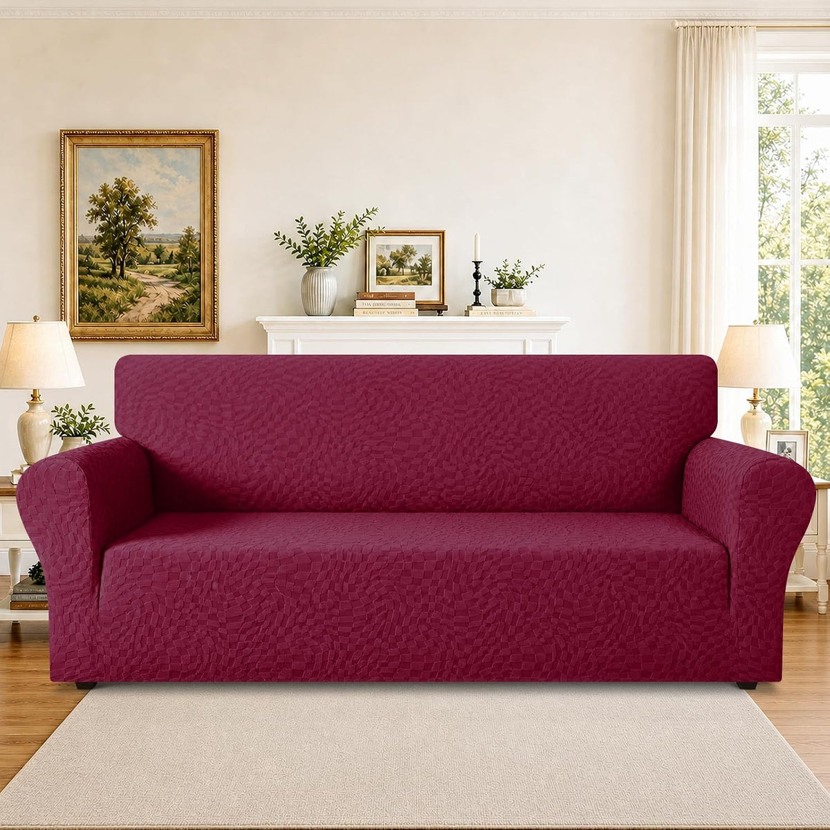 1 Piece Jacquard Couch Covers for 3 Cushion Couch Living Room High Stretch Sofa Cover Pets Dogs Friendly Anti Slip Thickened Slipcovers Furniture Protector (Sofa, Light Grey)