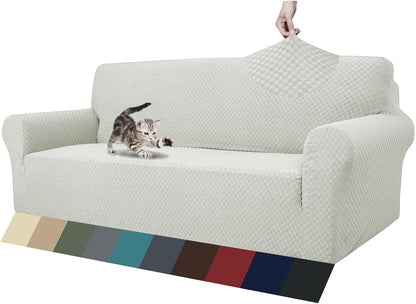 1 Piece Jacquard Couch Covers for 3 Cushion Couch Living Room High Stretch Sofa Cover Pets Dogs Friendly Anti Slip Thickened Slipcovers Furniture Protector (Sofa, Light Grey)