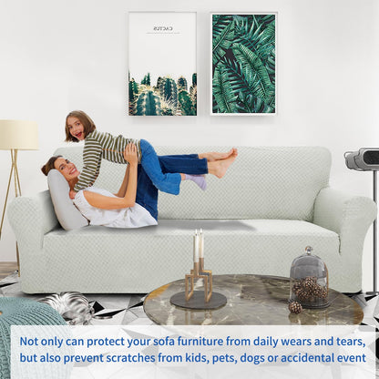 1 Piece Jacquard Couch Covers for 3 Cushion Couch Living Room High Stretch Sofa Cover Pets Dogs Friendly Anti Slip Thickened Slipcovers Furniture Protector (Sofa, Light Grey)