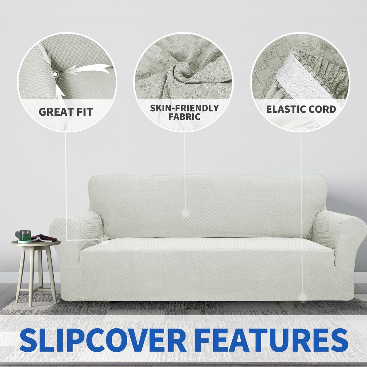 1 Piece Jacquard Couch Covers for 3 Cushion Couch Living Room High Stretch Sofa Cover Pets Dogs Friendly Anti Slip Thickened Slipcovers Furniture Protector (Sofa, Light Grey)