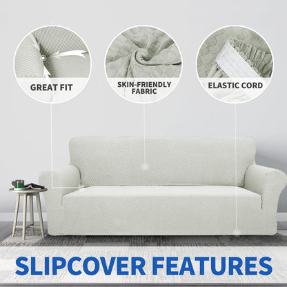 1 Piece Jacquard Couch Covers for 3 Cushion Couch Living Room High Stretch Sofa Cover Pets Dogs Friendly Anti Slip Thickened Slipcovers Furniture Protector (Sofa, Light Grey)