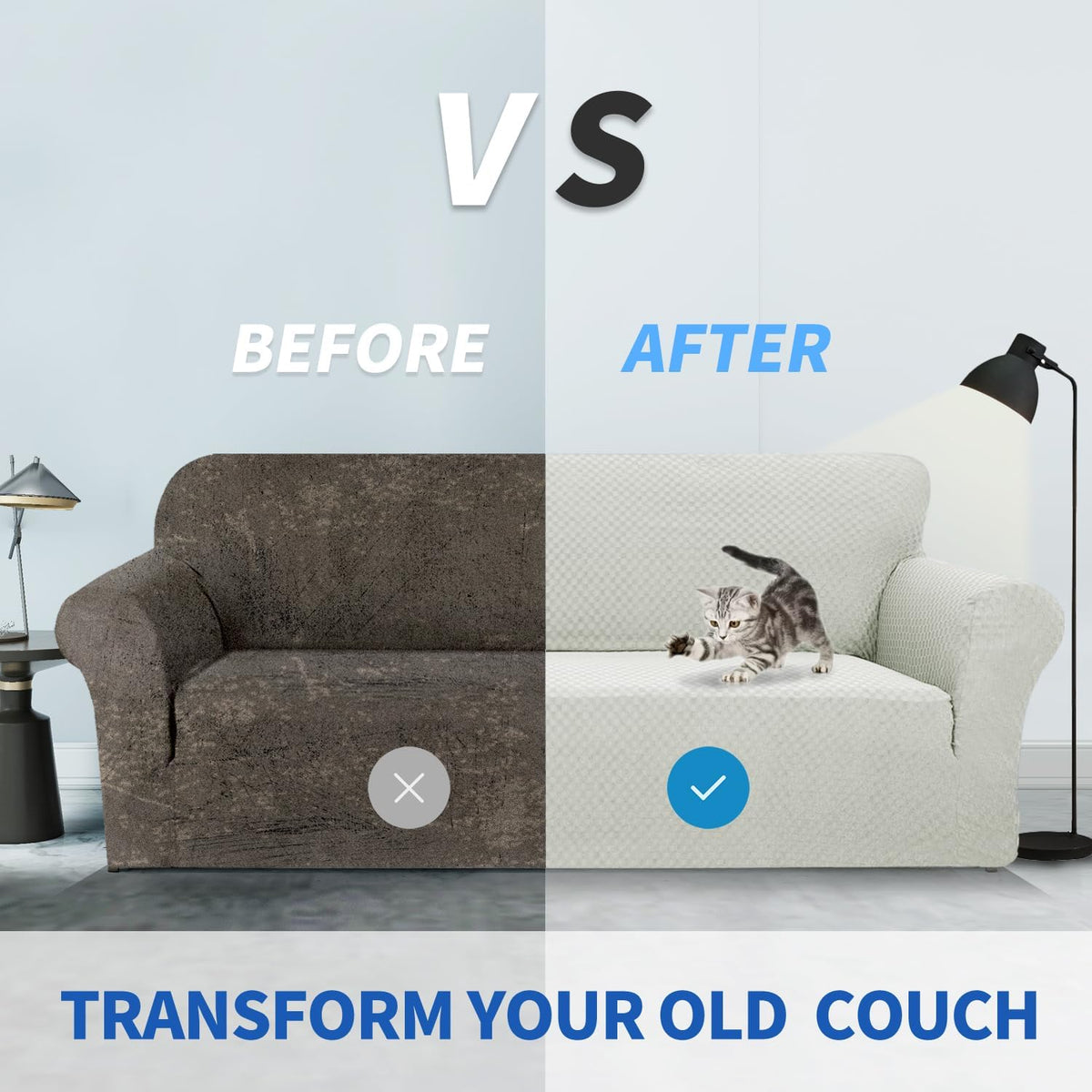 1 Piece Jacquard Couch Covers for 3 Cushion Couch Living Room High Stretch Sofa Cover Pets Dogs Friendly Anti Slip Thickened Slipcovers Furniture Protector (Sofa, Light Grey)