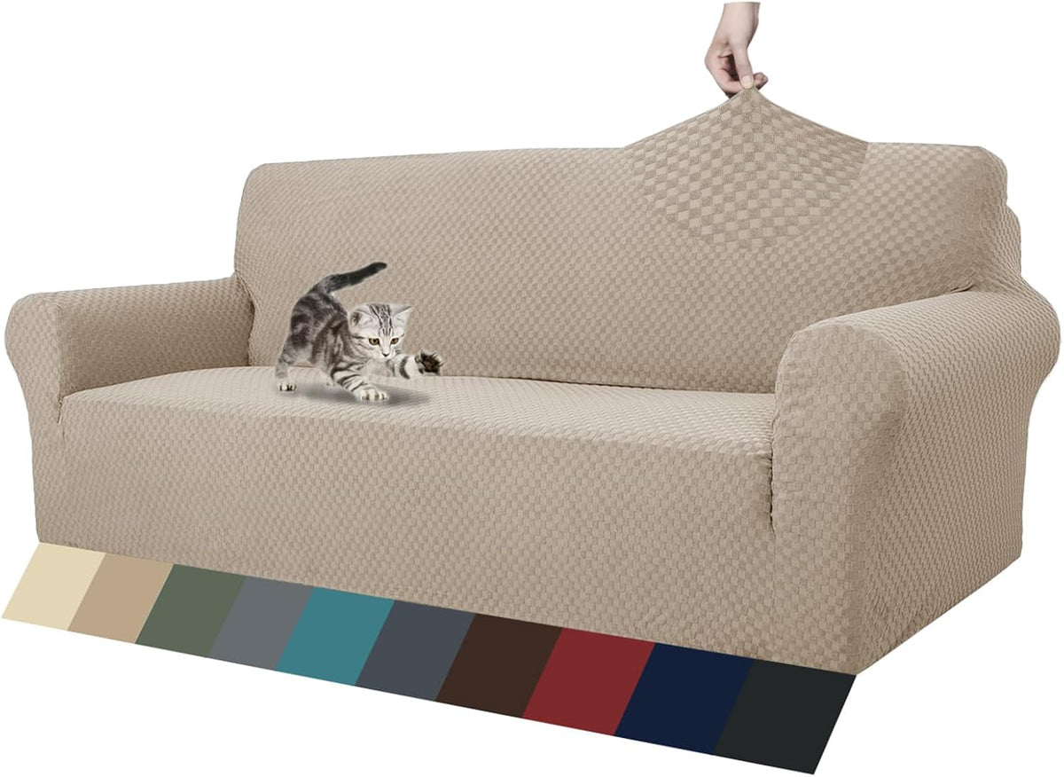 1 Piece Jacquard Couch Covers for 3 Cushion Couch Living Room High Stretch Sofa Cover Pets Dogs Friendly Anti Slip Thickened Slipcovers Furniture Protector (Sofa, Light Grey)