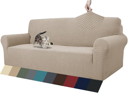 1 Piece Jacquard Couch Covers for 3 Cushion Couch Living Room High Stretch Sofa Cover Pets Dogs Friendly Anti Slip Thickened Slipcovers Furniture Protector (Sofa, Light Grey)