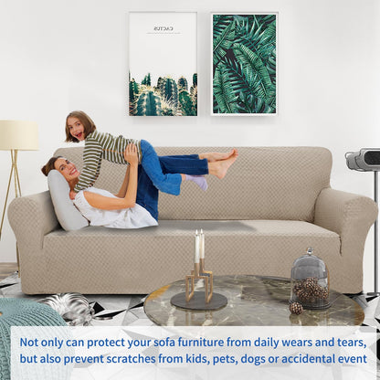 1 Piece Jacquard Couch Covers for 3 Cushion Couch Living Room High Stretch Sofa Cover Pets Dogs Friendly Anti Slip Thickened Slipcovers Furniture Protector (Sofa, Light Grey)