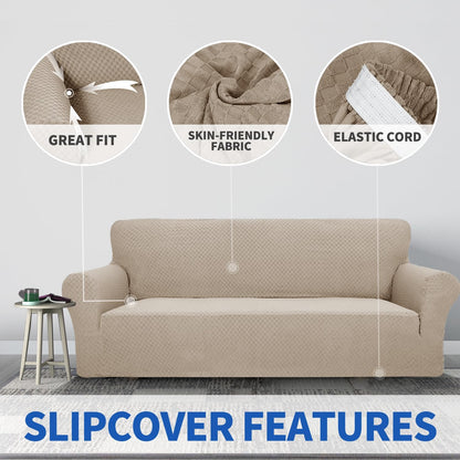1 Piece Jacquard Couch Covers for 3 Cushion Couch Living Room High Stretch Sofa Cover Pets Dogs Friendly Anti Slip Thickened Slipcovers Furniture Protector (Sofa, Light Grey)