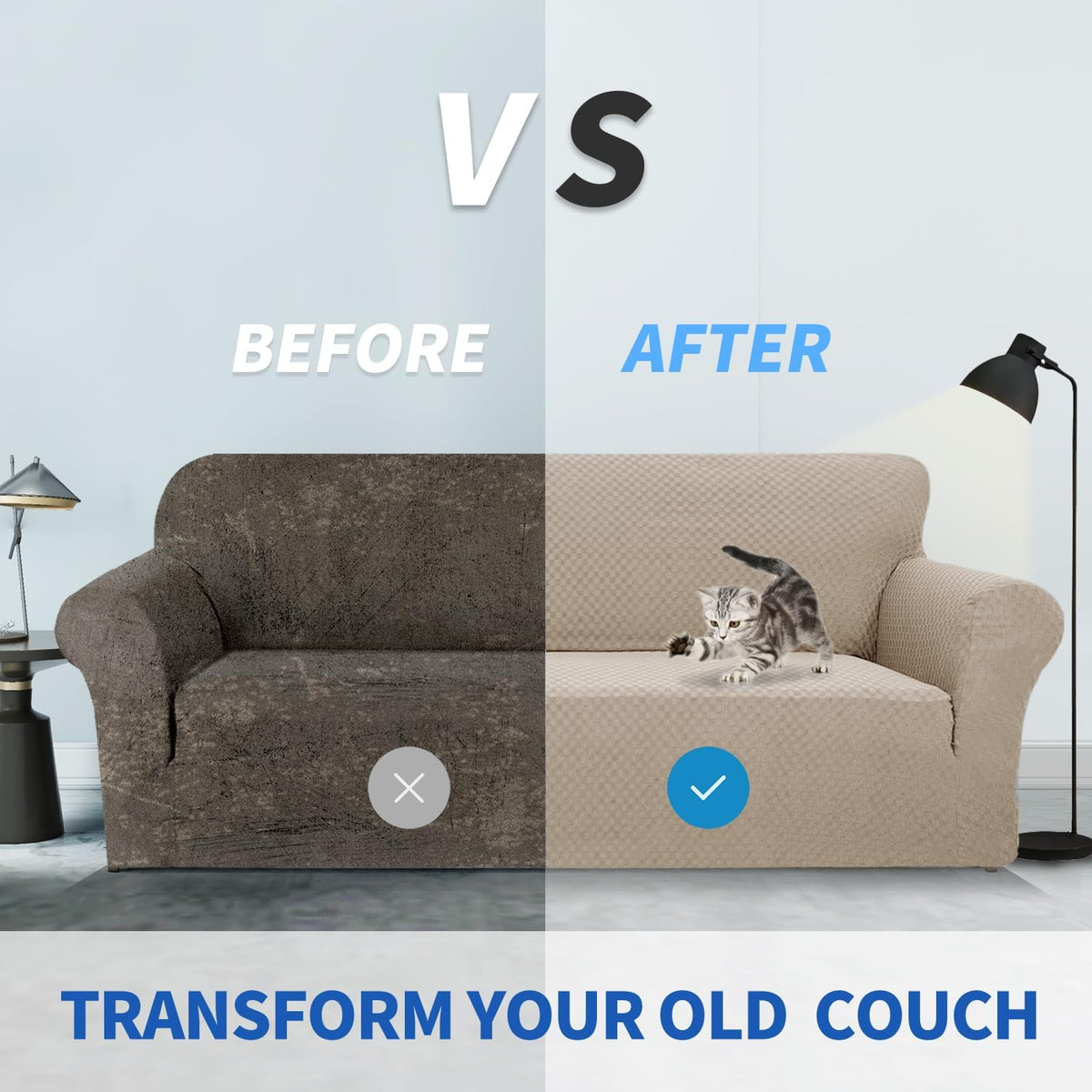 1 Piece Jacquard Couch Covers for 3 Cushion Couch Living Room High Stretch Sofa Cover Pets Dogs Friendly Anti Slip Thickened Slipcovers Furniture Protector (Sofa, Light Grey)