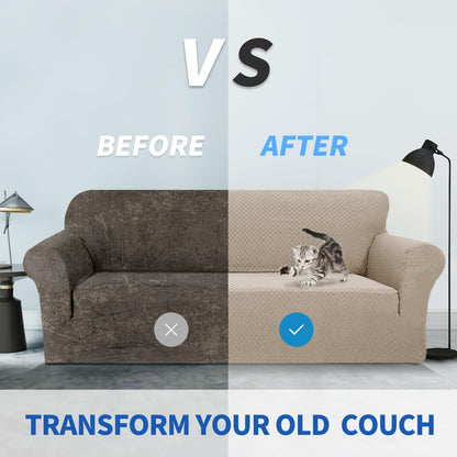 1 Piece Jacquard Couch Covers for 3 Cushion Couch Living Room High Stretch Sofa Cover Pets Dogs Friendly Anti Slip Thickened Slipcovers Furniture Protector (Sofa, Light Grey)