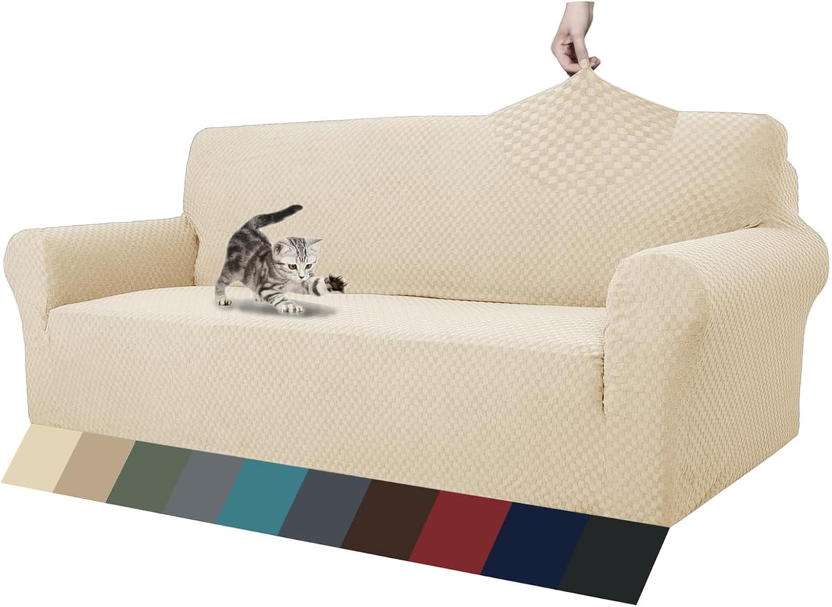 1 Piece Jacquard Couch Covers for 3 Cushion Couch Living Room High Stretch Sofa Cover Pets Dogs Friendly Anti Slip Thickened Slipcovers Furniture Protector (Sofa, Light Grey)