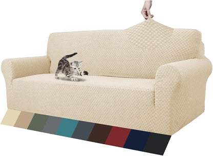 1 Piece Jacquard Couch Covers for 3 Cushion Couch Living Room High Stretch Sofa Cover Pets Dogs Friendly Anti Slip Thickened Slipcovers Furniture Protector (Sofa, Light Grey)