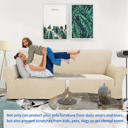1 Piece Jacquard Couch Covers for 3 Cushion Couch Living Room High Stretch Sofa Cover Pets Dogs Friendly Anti Slip Thickened Slipcovers Furniture Protector (Sofa, Light Grey)