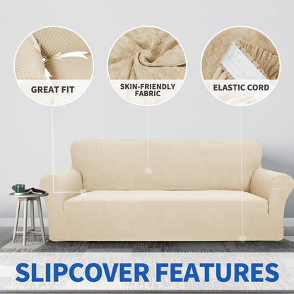 1 Piece Jacquard Couch Covers for 3 Cushion Couch Living Room High Stretch Sofa Cover Pets Dogs Friendly Anti Slip Thickened Slipcovers Furniture Protector (Sofa, Light Grey)