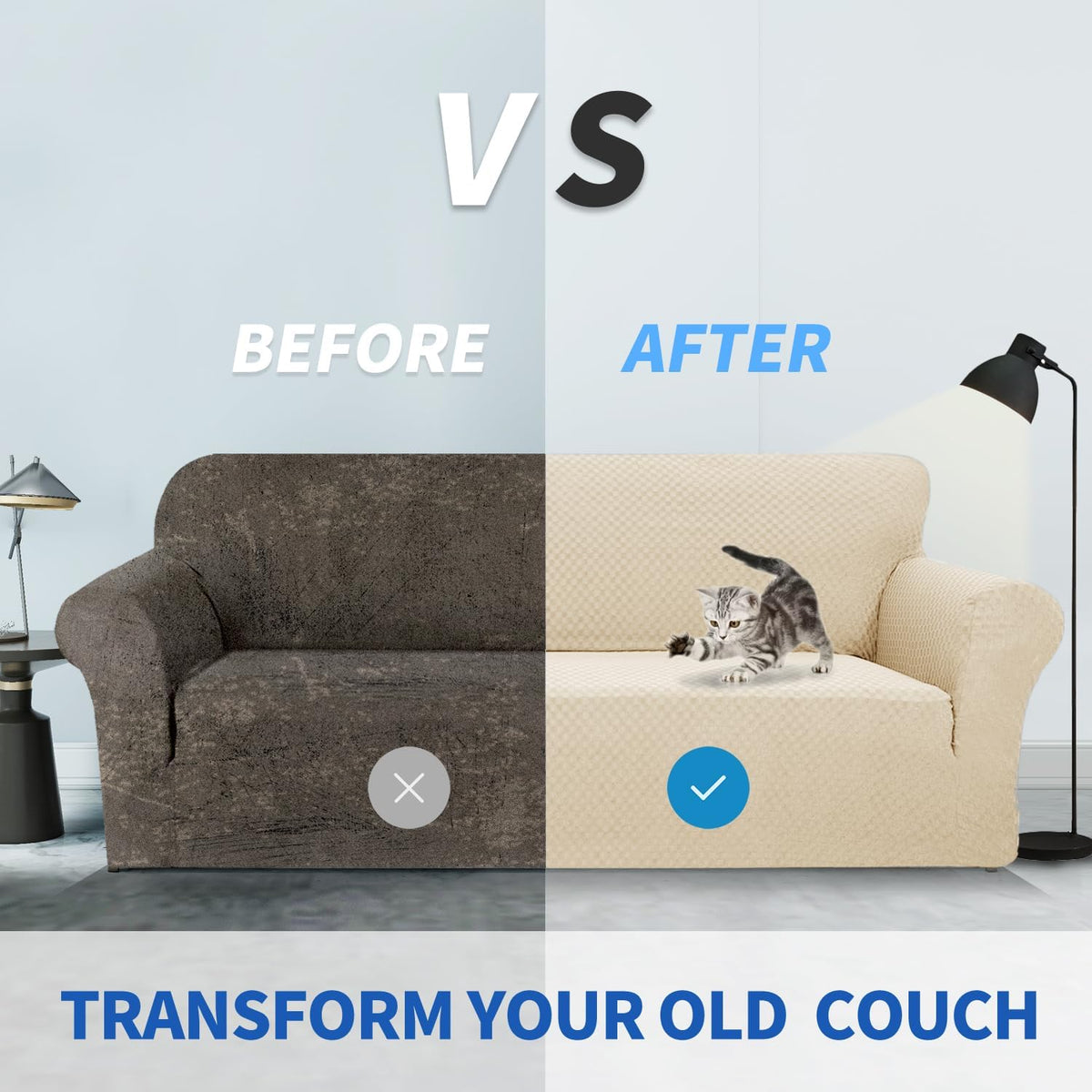 1 Piece Jacquard Couch Covers for 3 Cushion Couch Living Room High Stretch Sofa Cover Pets Dogs Friendly Anti Slip Thickened Slipcovers Furniture Protector (Sofa, Light Grey)