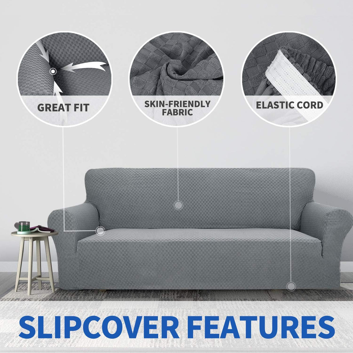 1 Piece Jacquard Couch Covers for 3 Cushion Couch Living Room High Stretch Sofa Cover Pets Dogs Friendly Anti Slip Thickened Slipcovers Furniture Protector (Sofa, Light Grey)