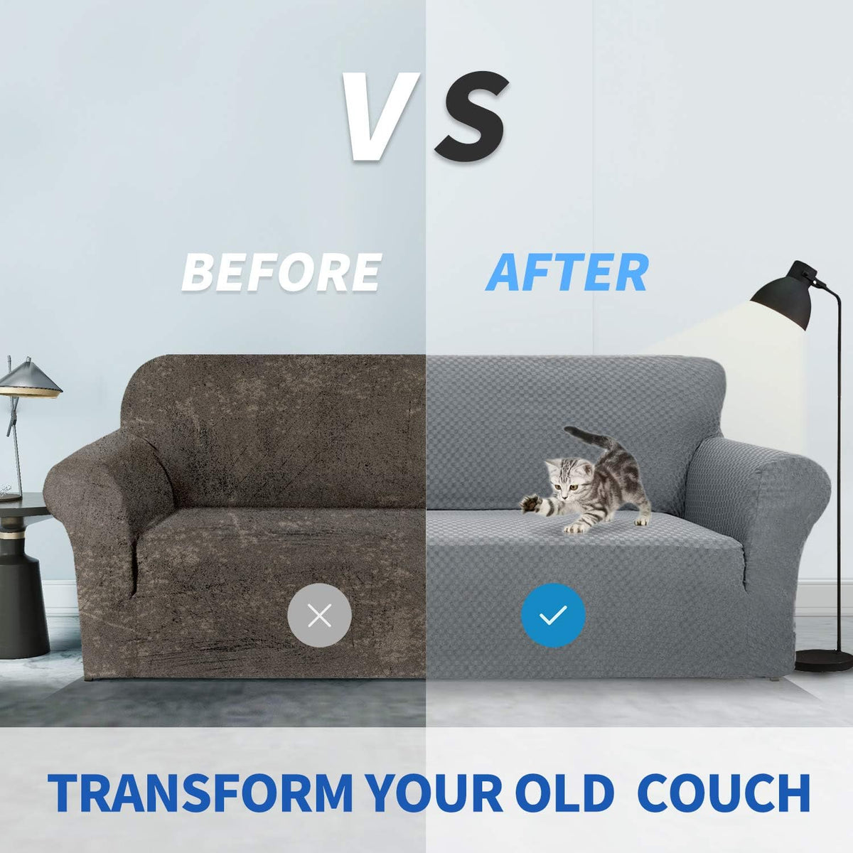 1 Piece Jacquard Couch Covers for 3 Cushion Couch Living Room High Stretch Sofa Cover Pets Dogs Friendly Anti Slip Thickened Slipcovers Furniture Protector (Sofa, Light Grey)