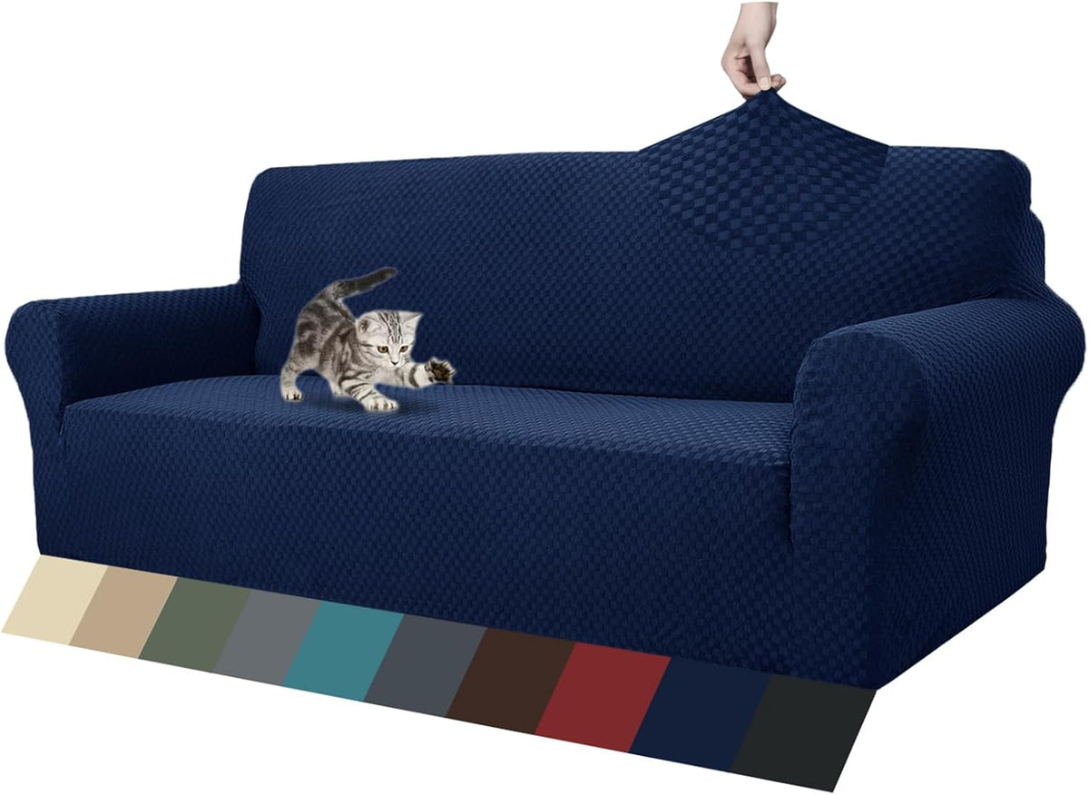 1 Piece Jacquard Couch Covers for 3 Cushion Couch Living Room High Stretch Sofa Cover Pets Dogs Friendly Anti Slip Thickened Slipcovers Furniture Protector (Sofa, Light Grey)