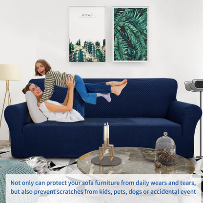 1 Piece Jacquard Couch Covers for 3 Cushion Couch Living Room High Stretch Sofa Cover Pets Dogs Friendly Anti Slip Thickened Slipcovers Furniture Protector (Sofa, Light Grey)