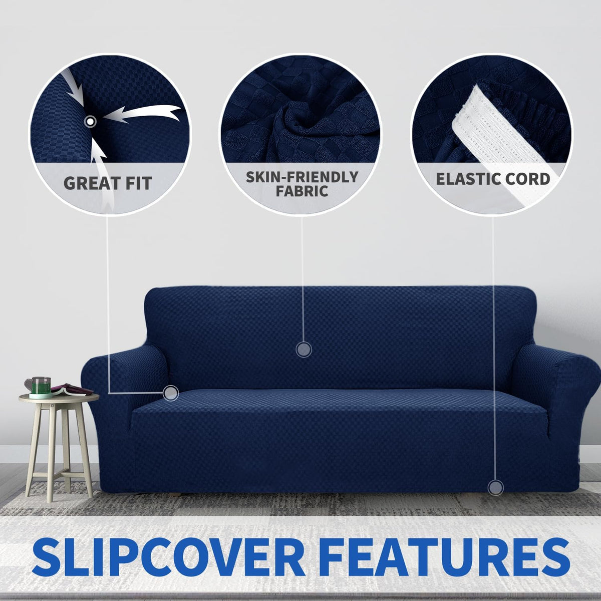 1 Piece Jacquard Couch Covers for 3 Cushion Couch Living Room High Stretch Sofa Cover Pets Dogs Friendly Anti Slip Thickened Slipcovers Furniture Protector (Sofa, Light Grey)