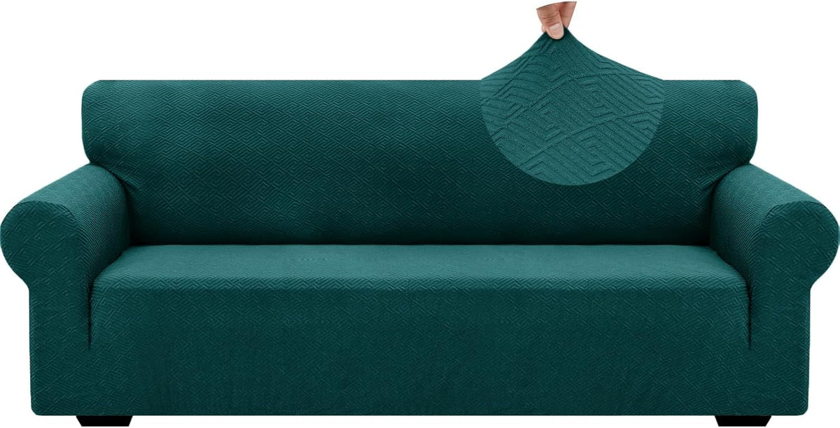 1 Piece Jacquard Couch Covers for 3 Cushion Couch Living Room High Stretch Sofa Cover Pets Dogs Friendly Anti Slip Thickened Slipcovers Furniture Protector (Sofa, Light Grey)