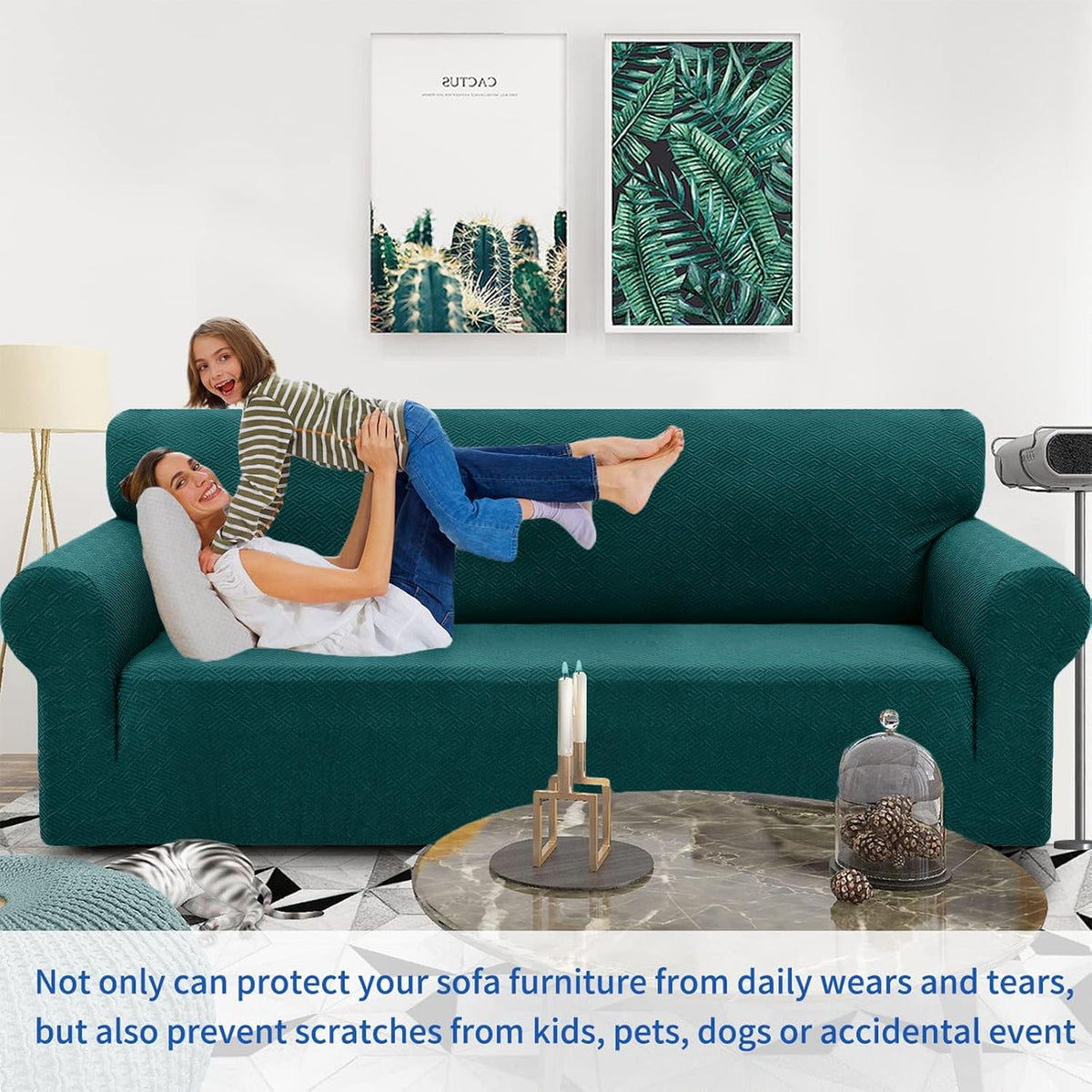1 Piece Jacquard Couch Covers for 3 Cushion Couch Living Room High Stretch Sofa Cover Pets Dogs Friendly Anti Slip Thickened Slipcovers Furniture Protector (Sofa, Light Grey)