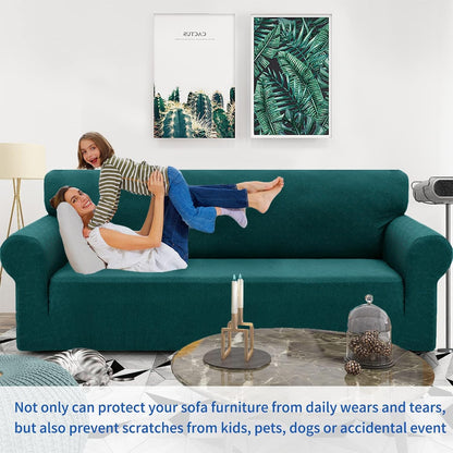 1 Piece Jacquard Couch Covers for 3 Cushion Couch Living Room High Stretch Sofa Cover Pets Dogs Friendly Anti Slip Thickened Slipcovers Furniture Protector (Sofa, Light Grey)