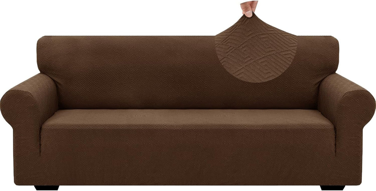 1 Piece Jacquard Couch Covers for 3 Cushion Couch Living Room High Stretch Sofa Cover Pets Dogs Friendly Anti Slip Thickened Slipcovers Furniture Protector (Sofa, Light Grey)