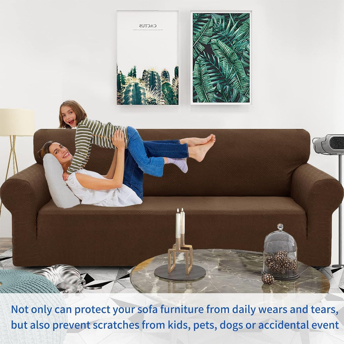 1 Piece Jacquard Couch Covers for 3 Cushion Couch Living Room High Stretch Sofa Cover Pets Dogs Friendly Anti Slip Thickened Slipcovers Furniture Protector (Sofa, Light Grey)