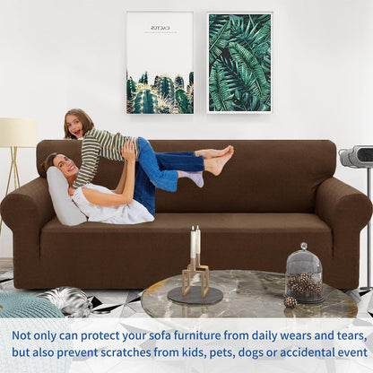 1 Piece Jacquard Couch Covers for 3 Cushion Couch Living Room High Stretch Sofa Cover Pets Dogs Friendly Anti Slip Thickened Slipcovers Furniture Protector (Sofa, Light Grey)