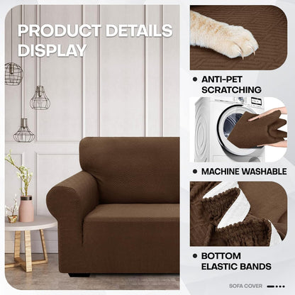 1 Piece Jacquard Couch Covers for 3 Cushion Couch Living Room High Stretch Sofa Cover Pets Dogs Friendly Anti Slip Thickened Slipcovers Furniture Protector (Sofa, Light Grey)