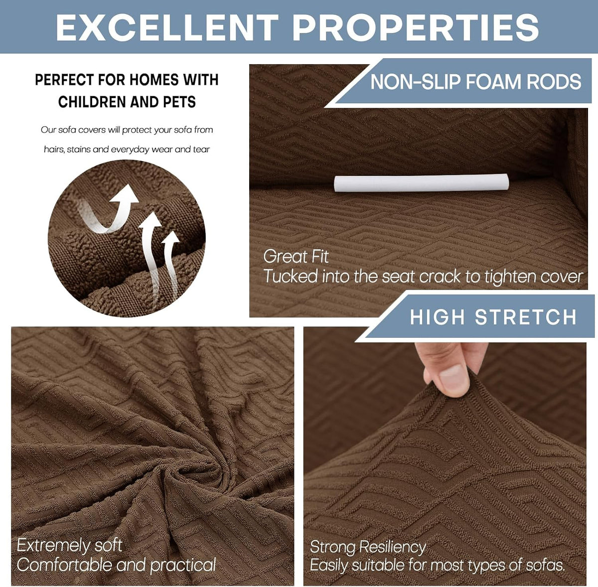 1 Piece Jacquard Couch Covers for 3 Cushion Couch Living Room High Stretch Sofa Cover Pets Dogs Friendly Anti Slip Thickened Slipcovers Furniture Protector (Sofa, Light Grey)