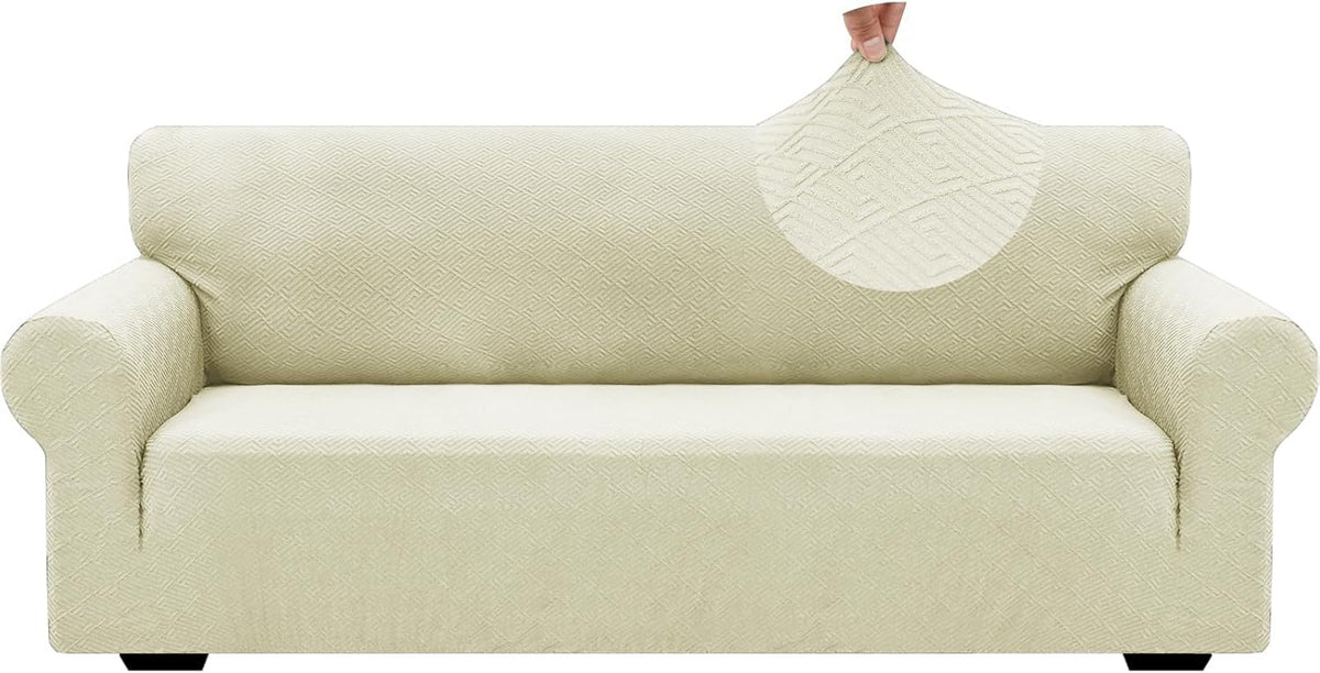 1 Piece Jacquard Couch Covers for 3 Cushion Couch Living Room High Stretch Sofa Cover Pets Dogs Friendly Anti Slip Thickened Slipcovers Furniture Protector (Sofa, Light Grey)
