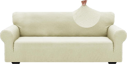 1 Piece Jacquard Couch Covers for 3 Cushion Couch Living Room High Stretch Sofa Cover Pets Dogs Friendly Anti Slip Thickened Slipcovers Furniture Protector (Sofa, Light Grey)